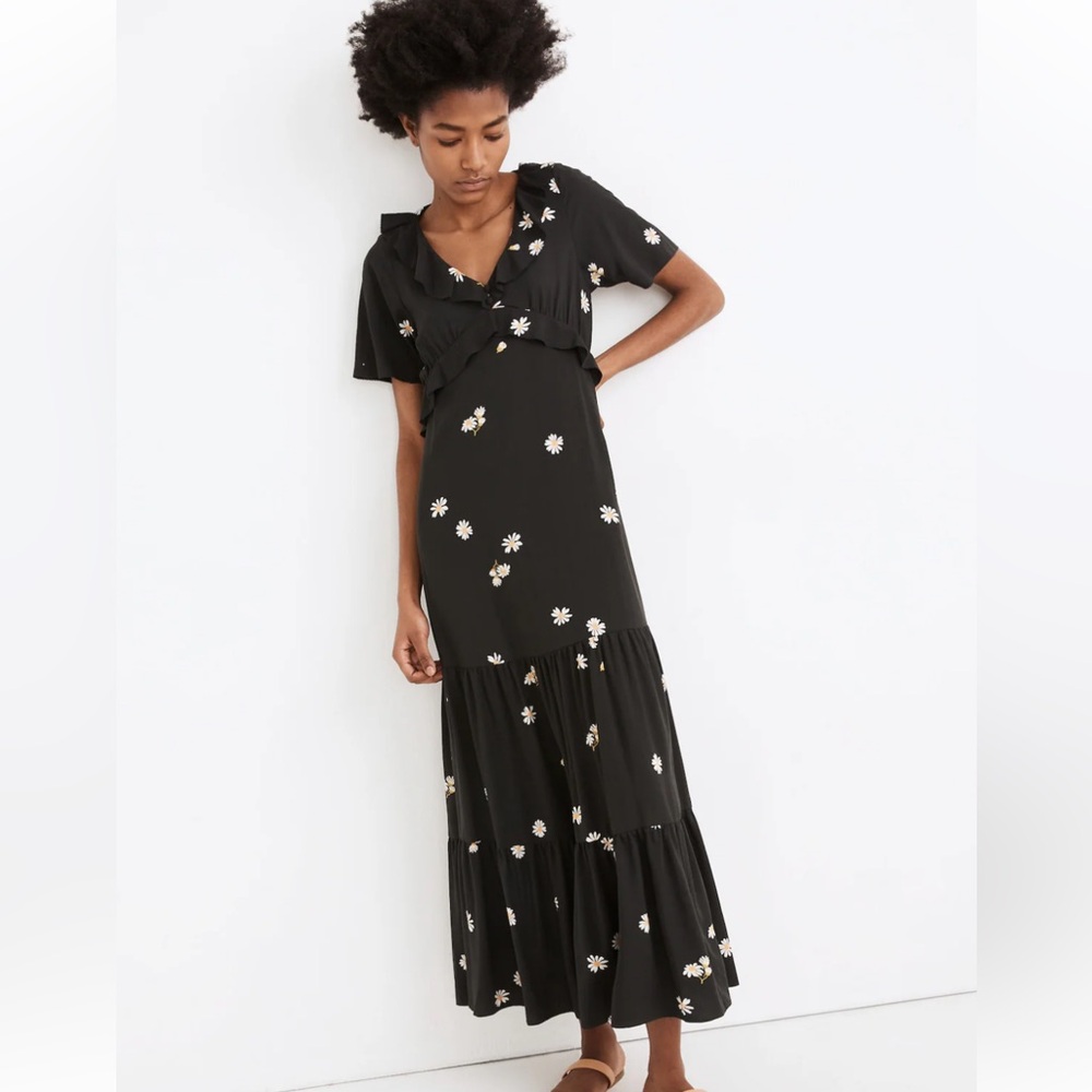 Madewell Black and White Ruffled Maxi Dress
